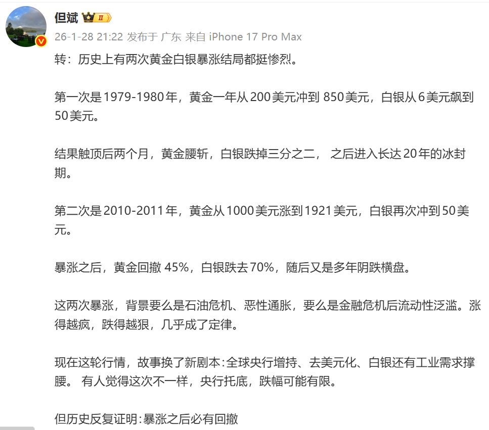 “吃不到葡萄酸”？但斌转发看空黄金观点被吐槽，金价突破5500美元后回调，后市布局关注这几点
