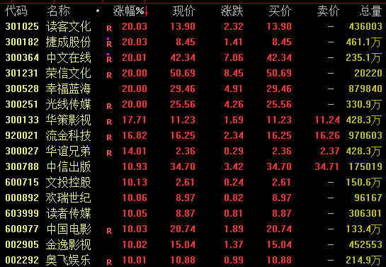 全线爆发！300251强势涨停