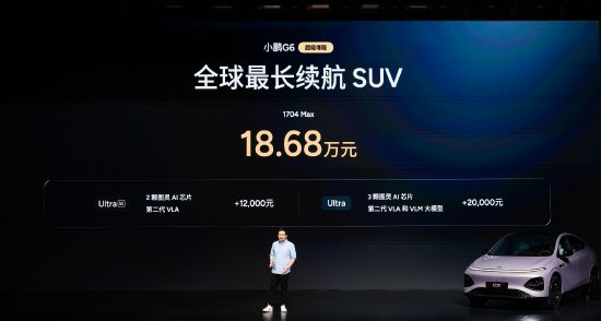 小鹏G6超级增程上市:实现综合续航1704km,18.68万元起售