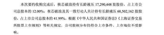 长龄液压控制权交接，夏继发家族让出29.99%股份，无锡核芯破浪持股升至41.99% | 长三角资本局