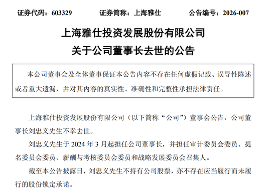 A股公司公告,刘忠义不幸去世