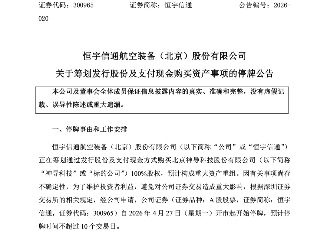 300965,筹划重大资产重组!停牌
