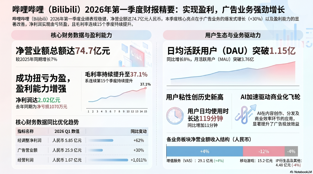 AI赋能内容飞轮,哔哩哔哩Q1净营收略超预期,经调整净利润同比增62%|财报见闻