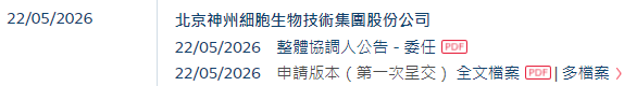 神州细胞，递交香港IPO招股书，中信证券独家保荐