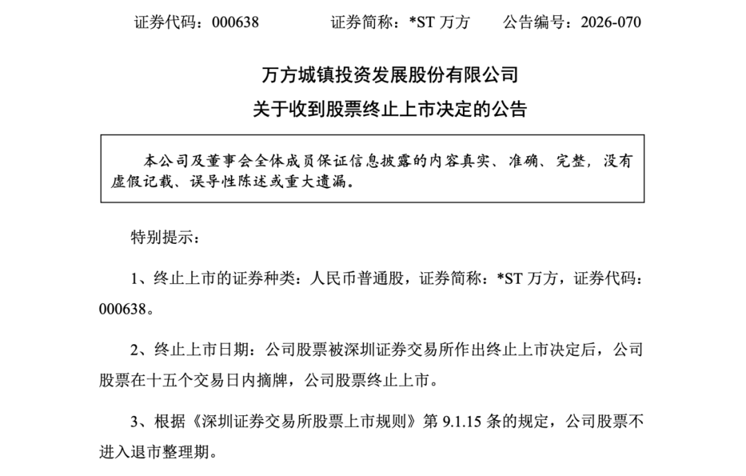000638，收到股票终止上市决定